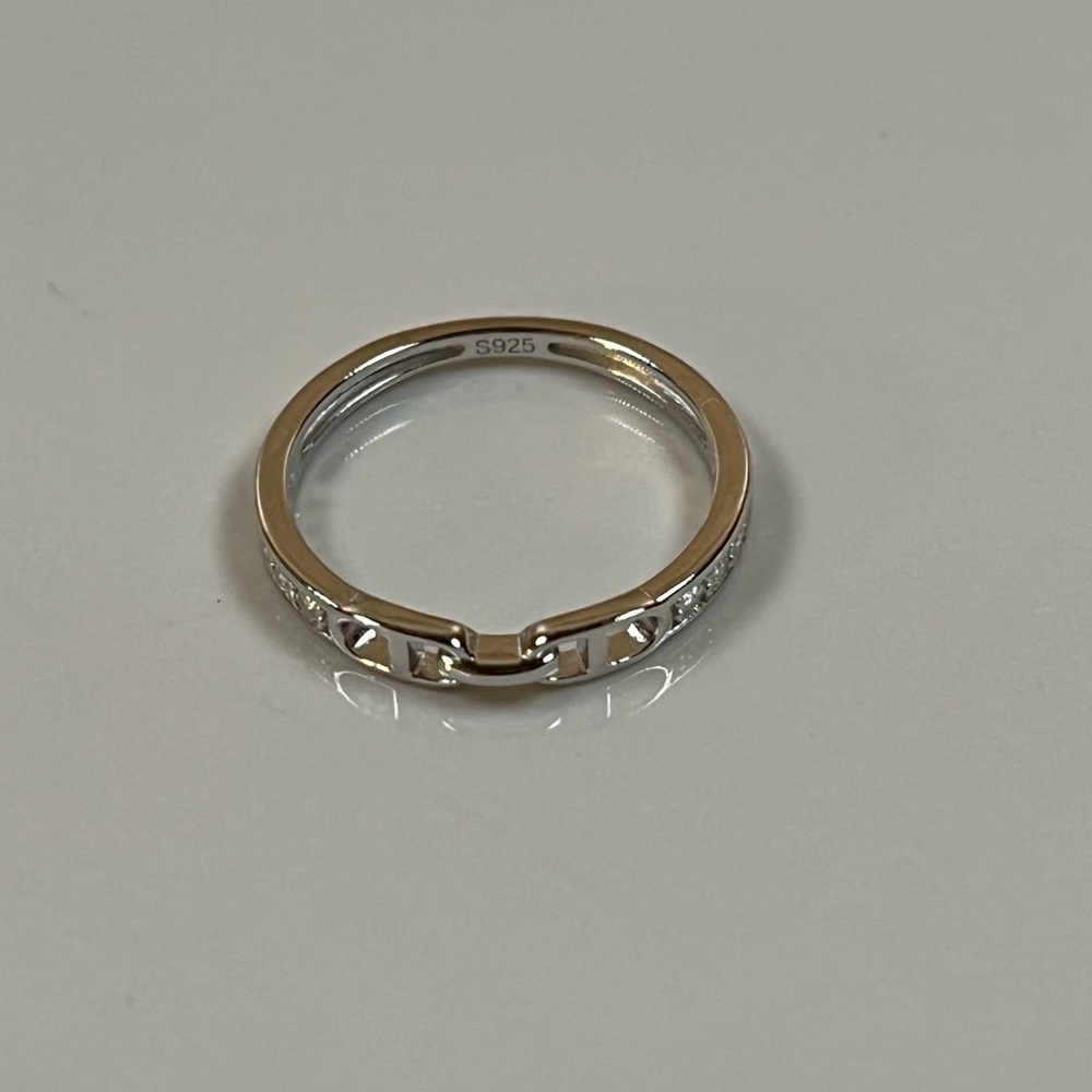 Rhodium Plated Solid 925 Sterling Silver Chain Link Cubic Zirconia Ring Size 5.5 - Picture 6 of 7